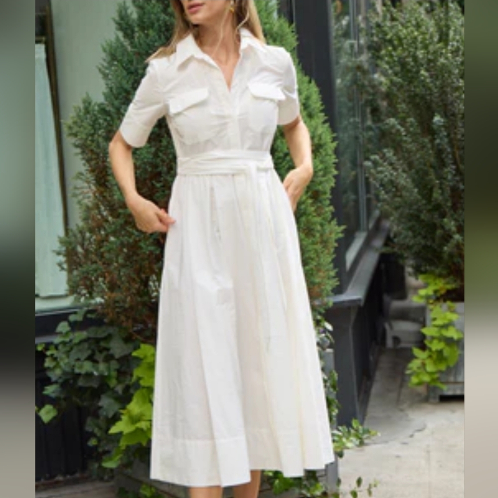 Lino Usa Chic White Midi Shirt Dress 100% Lino Size S - Picture 2 of 12